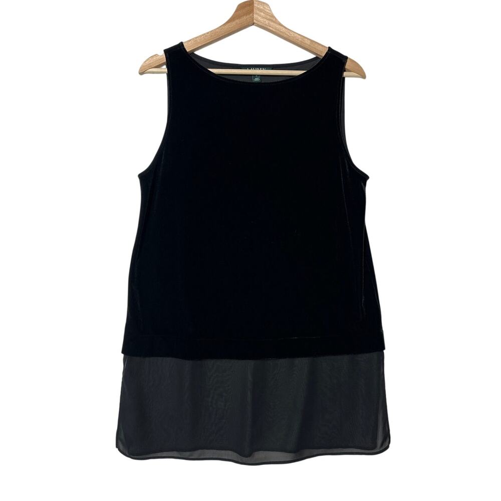 Lauren Ralph Lauren Velvet Sleeveless Top Black Chiffon Hem Sz M Layering Dressy